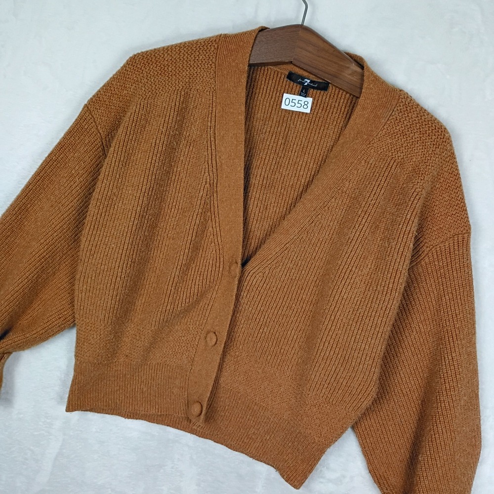 7 For All Mankind Cardigan Womens Large Brown Ribbed Knit Chunky Boho